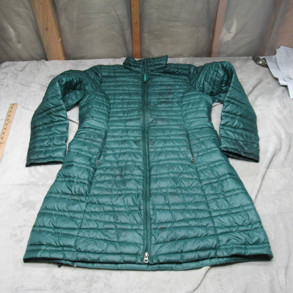 Patagonia Fiona Down Jacket Womens XL Green Long‎ 600 Fill Parka Quilted Puffer